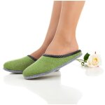 Felt slippers green - rubber sole 40/41 EU / 7 UK