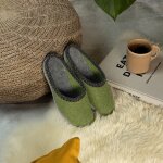 Felt slippers green - rubber sole 40/41 EU / 7 UK